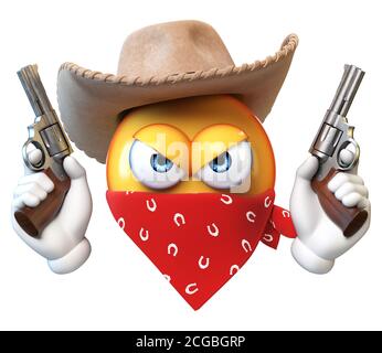 Bandit emoji isolato su sfondo bianco, wild West robber emoticon 3d rendering Foto Stock