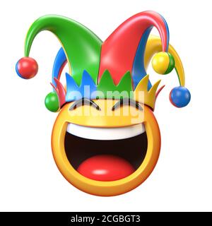 Jester emoji isolato su sfondo bianco, Joker emoticon 3d rendering Foto Stock