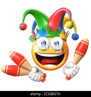 Jester emoji isolato su sfondo bianco, Joker emoticon 3d rendering Foto Stock