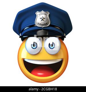 Poliziotto emoji isolato su sfondo bianco, COP emoticon 3d rendering Foto Stock