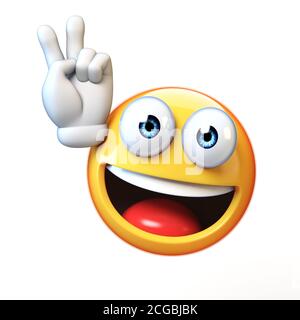 Peace emoji isolato su sfondo bianco, Victory emoticon rendering 3d Foto Stock