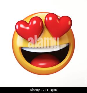 Falling in Love emoji isolato su sfondo bianco, occhi a forma di cuore emoticon lingua 3d rendering Foto Stock