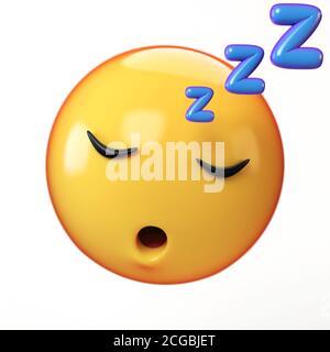 Emoji addormentato isolato su sfondo bianco, emoticon a riposo rendering 3d Foto Stock