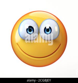 Happy emoji isolato su sfondo bianco, sorridente emoticon viso 3d rendering Foto Stock