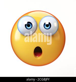 Emoji sorpreso isolato su sfondo bianco, emoticon sconvolto rendering 3d Foto Stock