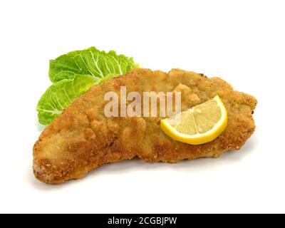 Wiener schnitzel isolato su sfondo bianco Foto Stock