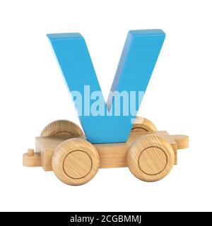 Treno font su ruote 3d rendering lettera V Foto Stock