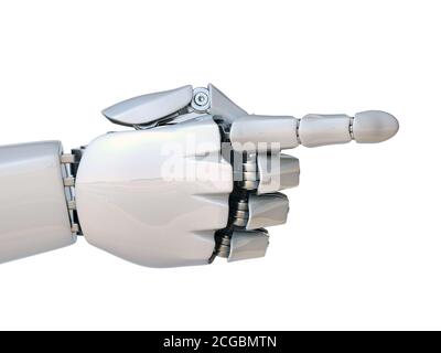 Robot che punta la mano con il dito indice rendering 3d Foto Stock