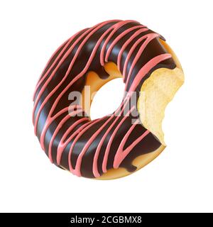 Ciambella o ciambella con morso mancante rendering 3d Foto Stock