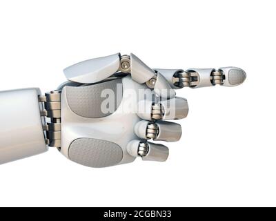 Robot che punta la mano con il dito indice rendering 3d Foto Stock