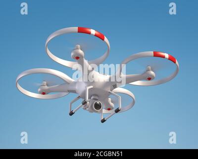 Drone volante nel rendering 3D cielo Foto Stock