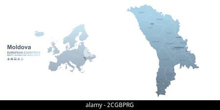 Mappa della Moldavia. Mappa vettoriale a gradiente blu dei paesi europei. Illustrazione Vettoriale