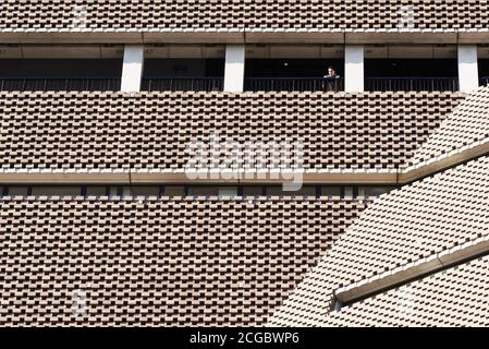 Dettaglio esterno del Blavatnik Building (precedentemente noto come Switch House) Tate Modern, Londra UK. Progettato dagli architetti Herzog & de Meuron. Completato nel 2016. Foto Stock
