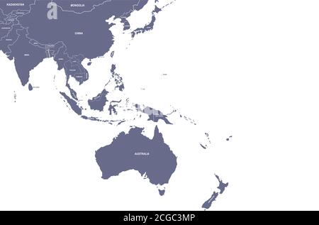 Paesi asiatici denominati mappa vettoriale. Illustrazione Vettoriale