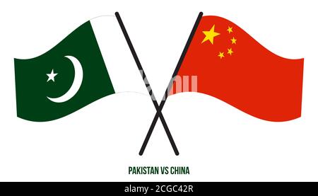 Il Pakistan e il China Flags hanno attraversato e ondulato lo stile piatto. Proporzione ufficiale. Colori corretti. Illustrazione Vettoriale