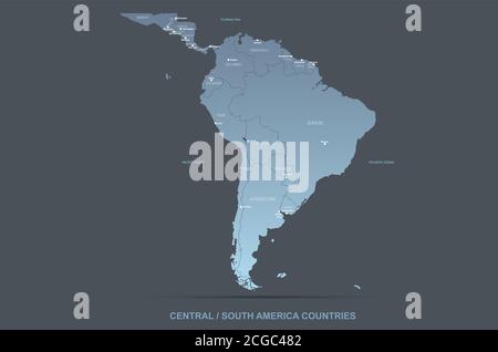 Paesi sudamericani chiamati mappa vettoriale. Illustrazione Vettoriale