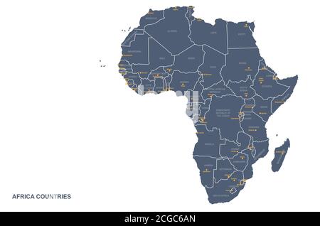 Mappa vettoriale dei paesi dell'Africa. Illustrazione Vettoriale