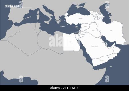 Mappa vettoriale dei paesi del Medio Oriente. Illustrazione Vettoriale