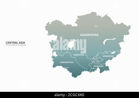 Mappa vettoriale dei paesi dell'asia centrale. Illustrazione Vettoriale