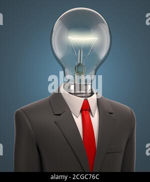 Uomo d'affari con la lampadina invece di testa Foto Stock