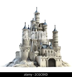 castello su sfondo bianco illustrazione 3d Foto Stock