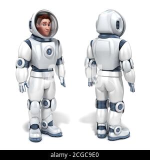 astronauta su sfondo bianco illustrazione 3d Foto Stock