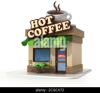 Hot coffee shop rendering 3d Foto Stock