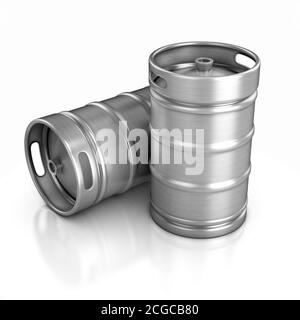 barili di birra isolati su bianco Foto Stock