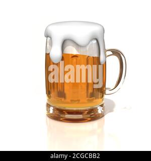 bicchiere di birra su sfondo bianco illustrazione 3d Foto Stock