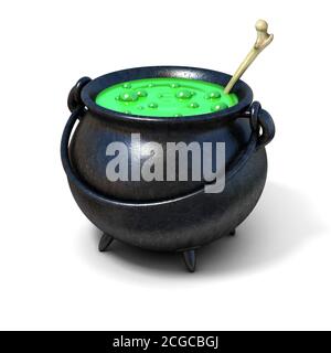 streghe cauldron su sfondo bianco illustrazione 3d Foto Stock