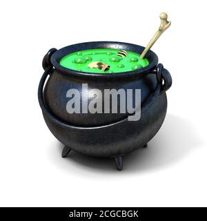 streghe cauldron su sfondo bianco illustrazione 3d Foto Stock