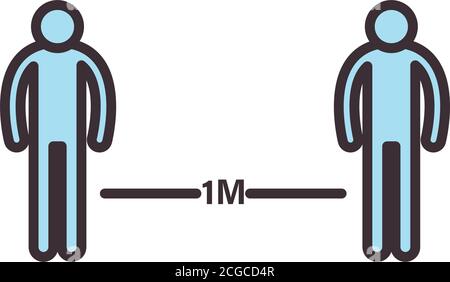 distanza sociale tra due persone linea e icona stile di riempimento Disegno di salute di cura medica e tema di emergenza illustrazione vettoriale Illustrazione Vettoriale