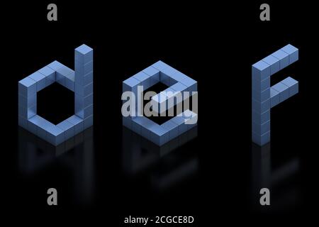 lettere cubiche con font 3d d e f Foto Stock