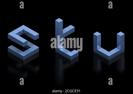 lettere cubiche di font 3d s t u Foto Stock