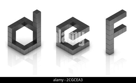 lettere cubiche con font 3d d e f Foto Stock