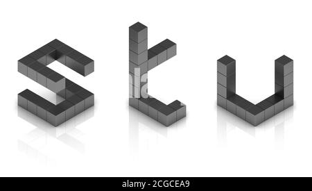 lettere cubiche di font 3d s t u Foto Stock