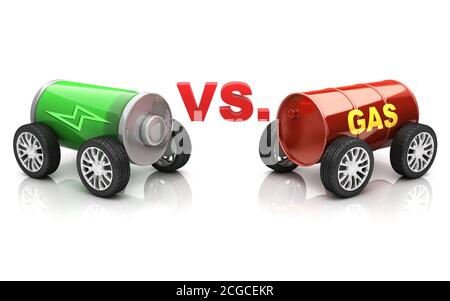 rendering 3d auto elettrica vs auto a gas Foto Stock
