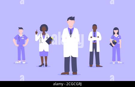 Personale medico team medico con maschere facciali clinica dipendente illustrazione vettore. Illustrazione Vettoriale