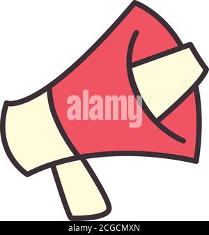 Design a icone di linea e riempimento megafono, il clacson dell'altoparlante Amplifer annuncia la comunicazione del messaggio vocale e l'illustrazione vettoriale a tema forte Illustrazione Vettoriale