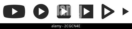 Set di pulsanti di riproduzione. Icone di riproduzione isolate. Simbolo di riproduzione nero. Illustrazione vettoriale. Illustrazione Vettoriale