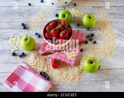Ingredienti salutari del cibo per la colazione carboidrati Foto Stock