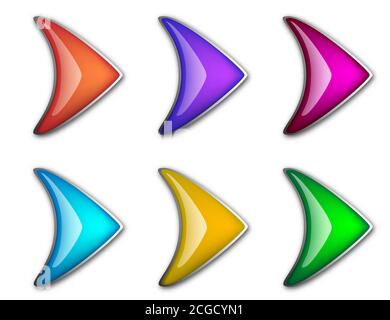 Set di frecce. Frecce lucide. Illustrazione vettoriale. Frecce di colore isolate. Frecce luminose astratte Illustrazione Vettoriale