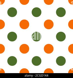 Modelli polka autunnali senza cuciture. Texture infinita per carta da parati, sfondo, involucro. halloween e ornamento di ringraziamento. Colori arancione, verde, nero. Foto Stock