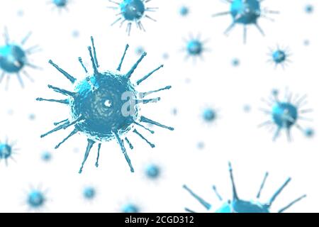 Cellule virali di coronavirus, Covid-19, SARS-COV-2 - illustrazione 3D Foto Stock