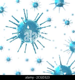 Cellule virali di coronavirus, Covid-19, SARS-COV-2 - illustrazione 3D Foto Stock