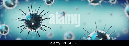 Cellule virali di coronavirus, Covid-19, SARS-COV-2 - illustrazione 3D Foto Stock