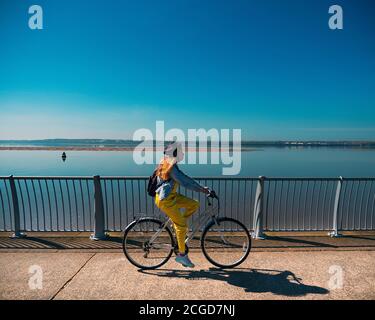 Giro in bicicletta a Otterspool Foto Stock