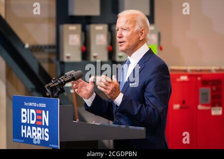 PITTSBURGH, PA, USA - 31 agosto 2020 - il candidato presidenziale democratico americano Joe Biden sulla pista di campagna in una visita intitolata 'il caso contro Tr Foto Stock