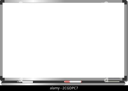 White Board vettoriale con antipolvere e marcatore isolati su sfondo bianco. Illustrazione Vettoriale