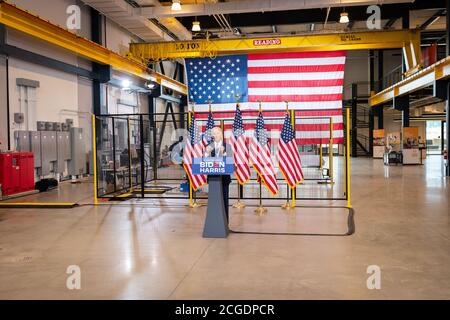 PITTSBURGH, PA, USA - 31 agosto 2020 - il candidato presidenziale democratico americano Joe Biden sulla pista di campagna in una visita intitolata 'il caso contro Tr Foto Stock